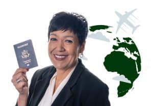 Tracy Somerset holding a passport